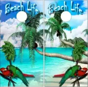 Beach Parrot Palm Trees LAMINATED Cornhole Wrap Bag Toss Decal Sticker