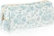 Cute Pencil Case, Aesthetic Flowers Pencil Pouch, Portable Pen Bag Wide Opening, Soft Quilted Pencil Pouch Organizer with Zipper for Office College Storage Makeup Pouch, Blue Flowers, White