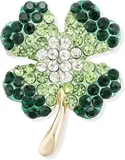 [XGALBLA] St. Patrick's Day Good Luck Charm Green Four Leaf Clover Brooch Pins Rhinestone Crystal Valentines Flower Lapel Brooches for Women Fashion Jewelry Gift, Metal, crystal no gemstone