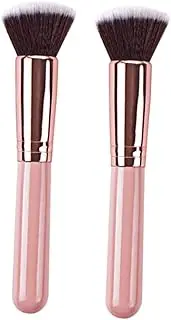CALLARON 2Pcs Wooden Handle Makeup Brush Flat Top Foundation Brush for Liquid and Bristle Cosmetic Tool Pink for Professional and Home Use