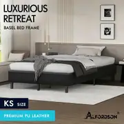 ALFORDSON Bed Frame King Single Mattress Base Foundation Black Leather BASEL