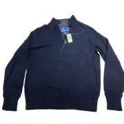 L American Eagle Outfitters Sweater Mens Navy 1/4 Zip Reverse Seams Pullover NEW