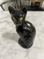 FENTON STYLIZED BLACK PANTHER HANDPAINTED CAT - 5065IA