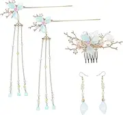 WOONEKY Chinese Hair Sticks Set 5pcs Bridal Hair Combs Flower Tassels Hairpin Double Sided Comb Earrings