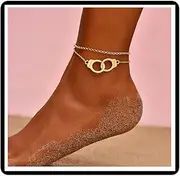 [Dishowme] Handcuffs Letter Anklet Boho Layered Freedom Anklet Lariat Annulus Summer Beach Barefoot Sandal Jewellery for Women, Einheitsgröße, Alloy Steel, No Gemstone