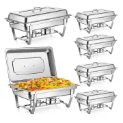 Warmounts 2/4/6-Pack Chafing Dishes Set 9QT/Foldable Glass Lid, Stainless Steel Food Warmer Set, Full Size Water Pan, Fu