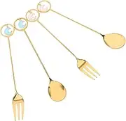 LALADEFIEE Pcs Stainless Steel Tea Dessert Spoons Forks Set Unique Design for Dinner Tableware