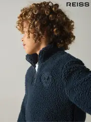 Reiss Navy Dalton Logo Embroidered Fleece Sweatshirt (E45167) | $125