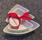 NEW CRATE & BARREL white TREE RAMEKINS gift set of 2 Nesting Christmas Dish Bowl