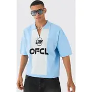 Mens Light Blue Oversized Boxy Football Knitted Top