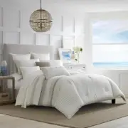 Nautica Classic Comforter Set 96" 3-Piece King Size w/ Soft Cotton Beige Striped
