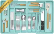 Large Expandable Silverware Drawer Organizer 36" BPA-Free Plastic Cutlery Tray T