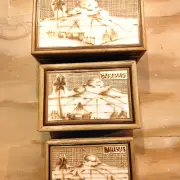 3 IN 1 Bamboo Rectangle Nesting Boxes BAHAMAS Souvenir Palm Trees Beach NEW!
