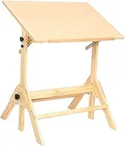 Wood Drafting Table, Artist Drawing Table with Height Adjustable & Tilting Large Surface Tabletop, Writing Desk Studio Desk for Artwork, Graphic Design, Reading