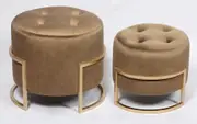 Premium set of 2 round nesting ottomans brown velvet