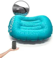 KVNTOOLS Ultralight Inflatable Camping Travel Pillow-Compressible, Compact, Comfortable, Ergonomic Inflating Pillows for Neck & Lumbar Support While Camp, Hiking, Backpacking (Grain Blue)