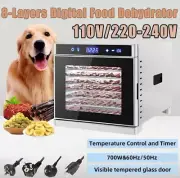 8 Tier 700W Food Dehydrator Stainless Steel 24h Timer Fruit Jerky Dryer Home New