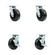 6 Inch Phenolic Swivel Caster Set with Roller Bearings 2 Brakes Service Caster
