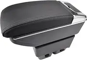 Center Console Storage Box Leather Dual Layer 2009-2017 Armrest Arm Rest Compatible For Ford Fiesta 2010 2011 2012 2013 2014 2015 2016(Black thread)
