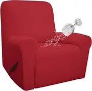 [Easy-Going] 100% Waterproof Recliner Cover, Dual Waterproof Couch Cover, 1-Piece Jacquard Sofa Cover, Leakproof Slipcover for Kids, Pets, Dog and Cat (Recliner, Christmas Red)