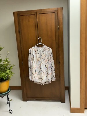 JOIE porcelain print peasant top Blouse SM elastic wrist/neckline NEW$248
