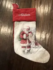 NWT Pottery Barn Painted Santa’s List Velvet Christmas Stocking Red Mono Addison