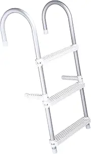 Edou Direct Swimming Pool Ladder - Aluminum 3-Step Pool Stair with Collapsible Design - Heavy-Duty Dock/Boat Ladder - Easy to Assemble - Extra Wide Telescoping Steps - 21" x 16" (White)