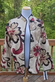 NEW Alfred Dunner Womens 12 Open Tunic Jacket Floral Reversible Taste of Morocco