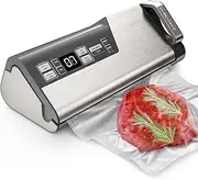 [Mesliese] Vacuum Sealer Machine, Powerful 95kPa 140W One Hand Operation Food Sealer, Double Seal Strip with Build-in Cutter & Countdown Display, 2 Bag Rolls, 5PCS Pre-cut Bags, PULSE & Marinate