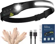 Headlamp Rechargeable, LED Head Lamp Flashlight, 230° Wide Beam Headband Light,