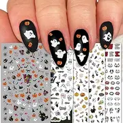 TailaiMei 1500 Pcs Halloween Nail Decals Stickers, 12 Sheets Self-adhesive DIY Nail Art Tips Stencil for Halloween Party, Include Pumpkin/Bat/Ghost/Witch etc