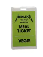 Metallica Backstage Concert Meal Ticket Pass Original Hard Rock Heavy Metal 1989