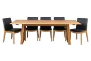 VI Galway Solid Timber Framed Dining Table & 8 Leather Chair Set