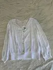 Michael Kors Clear Blue White Faux Button V-neck Pebble Crepe Stretch Waist ￼￼