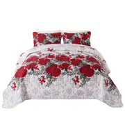 Rose Soft Bedspread Quilted Coverlet Patchwork Set Queen Size Bedding