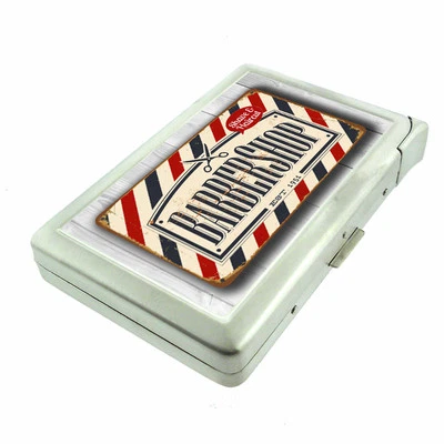 Vintage Barber Shop Signs D2 Cigarette Case with Built in Lighter Metal Wallet