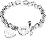 [Kelistom] 316L Stainless Steel Love Heart Charm Bracelet for Women Teen Girls Romantic Gift Silver/Rose/18k Gold Plated OT Clasp Bracelets