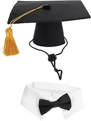 PENIKOKO 1set Pet Graduation Cap Bowknot Collar Costume for Puppy Graduation Party Photo Props for Dogs and Cats Charming Tassel Design for Pets
