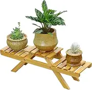 Plant Stand Desktop Plant Stand Bamboo Pot Holder 2 Tiered Suulent Pot Stand, Indoor Small Windowsill Plant Shelf Table Top Decorative Display Rack or Flower Herb Living Room Office Corner
