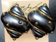 KJL KENNETH J LANE Gray Faux Pearl Sea Shell Vintage Clip Earrings On Card!