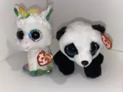 Baboo Panda TY Beanie Boos & Pixy Unicorn Plush stuffed animal 6" New with Tags
