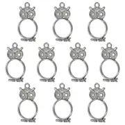 10Pcs Owl Shaped Alloy Open Back Bezel Pendants Resin Frame, Black