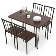 Costway 5PCS Dining Table Set Dining Room Table & 4 Chairs w/Metal Frame Kitchen Table Set Home Restaurant Walnut