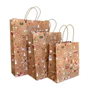 Vintage Christmas Kraft Paper Gift Bag with Handles - Snowflakes