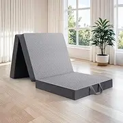 Tri Folding Mattress Twin Size - Foldable Mattresses for Travel/RV/Camping/Road Trip/Guest Room/Yoga, Tri-fold Memory Foam Mattress with Washable Cover, Handle & Non-Slip Bottom (190x96x10cm)