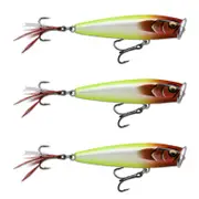 3x Rapala 9.5cm Skitter Pop Elite Topwater Fishing Lures - Gilded Clown