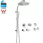 Round Chrome 12'' Rain Shower Head Set Gooseneck Sliding Rail Diverter Mixer Tap