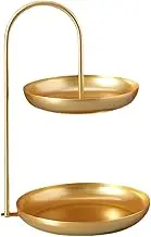 Heavy Duty Iron 2 Tier Serving Tray, Baking Paint Rustproof Platter with Non Slip Base, Multi Level Storage Tray for Coffee Table Party Snacks Wedding Buffet (Golden Fruit Plate)