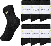 [Brikabia] 6 Pair Fuzzy Socks Bridesmaid Proposal Gifts Cozy Soft Fluffy Slipper Socks Wedding Party Favors for Women and Girls