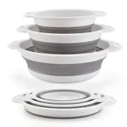 3Pc Folding Strainers,Kitchen Collapsible Silicone Colander,Fruit Vegetable Strainer Silicone Drainer With Ergonomic Handle Color Grey